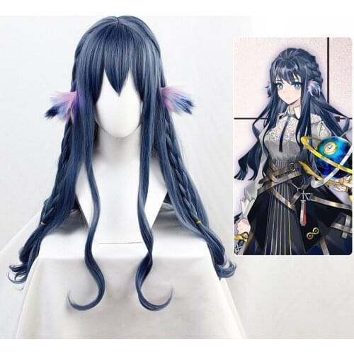 Game Arknights Astesia Cosplay Wig Blue Long Curly Heat Resistant Synthetic Hair Wig Halloween Party + Free Wig Cap