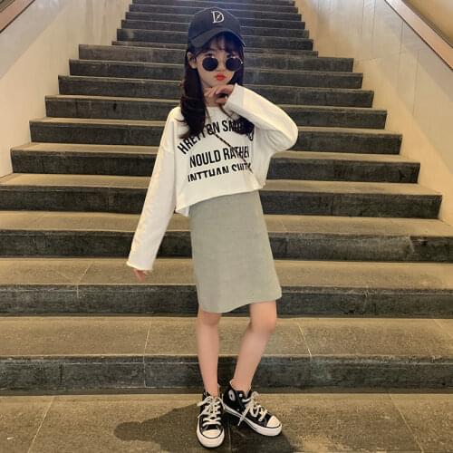 Summer Autumn Kids Girls Clothing Set 2PCS Suit Tees T shirt + Jumper Skirt Dress Chidlren Clothes set Teenager Dresses 4 TO 12Y