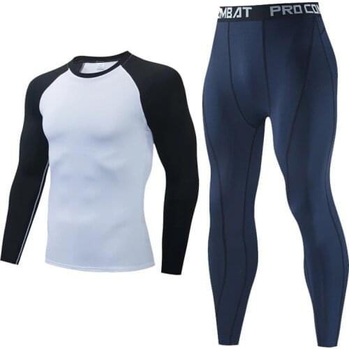 Mens Running Set Gym jogging skins Compression Fitness MMA rashgard male Quick-drying tights track suit 2Pcs T shirt+Leggings