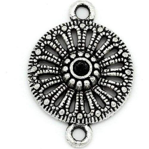 DoreenBeads Connectors Findings Round silver color Flower HollowInlaid faceteds(Hold ss10 Rhinestone)21mmx15mm,7 PCs Hot new