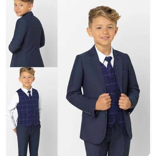 Custom Made Navy Little Boys Pants Suits 2 Pieces Set Tuxedos for Wedding Dinner Children Kids Tuxedo (jacket+pants)