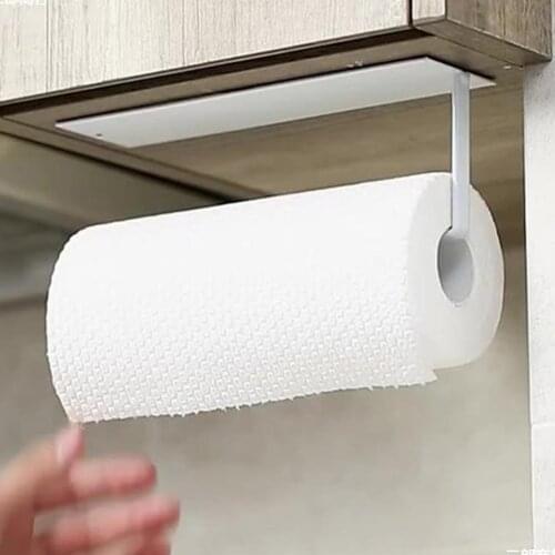 Kitchen Self-Adhesive Paper Towel Holder Toilet Paper Hanger Roll Paper Storage Rack Wall Hanging Shelf Bathroom Organizer Shelf
