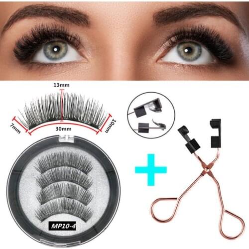 Magnetic eyelashes with 4 magnets, reusable manual 3D false eyelashes, natural eyelash extension with magnetic tweezers