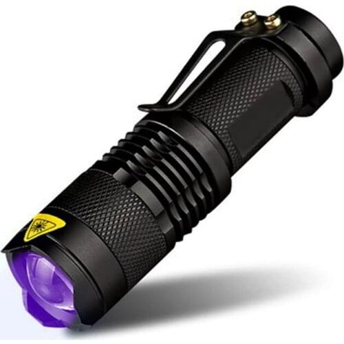 UV Light mini LED Flashlight Zoomable UV Flashlight Torch 3-Mode AA Purple Light LED Flahlight Torchlight LED Lamp 14500 Torch