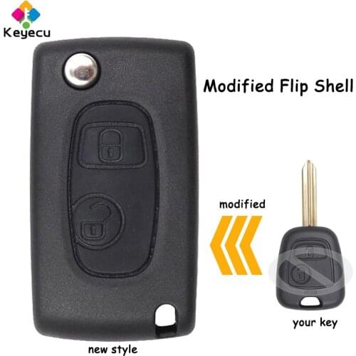 KEYECU Replacement Modified Flip/ Folding Remote Control Car Key Shell Case With 2 Buttons - FOB for Peugeot Partner Boxer SX9