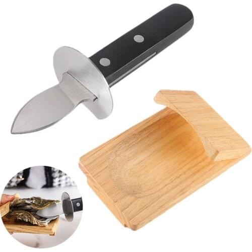 2pcs Stainless Steel Oyster Knife Set Wooden Handguards Shell Opening Tool Oyster Cutter Seafood Shell Shucking Knives Opener