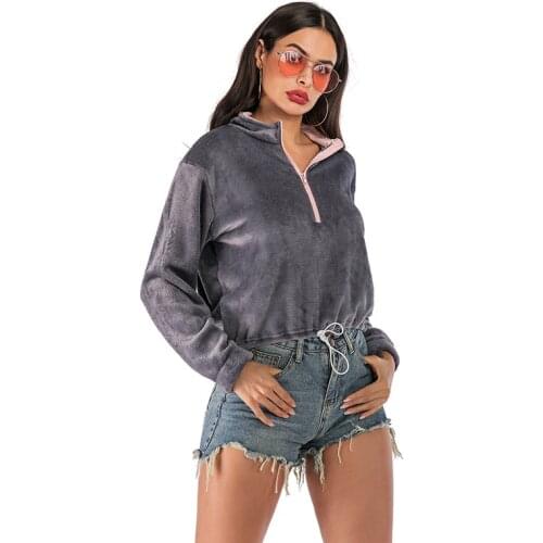 Neatie kiddie Spring Autumn V-neck Casual Sweatshirt Zipper Flannel Solid Loose Women Hoodies Pullovers Female Hoodie