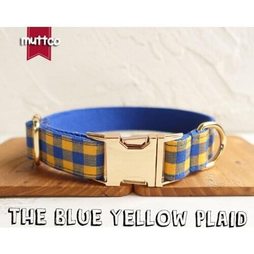 MUTTCO solid durable dog collar THE BLUE YELLOW PLAID unique self-design pet supplies dog puppy collar necklace 5 sizes UDC068J