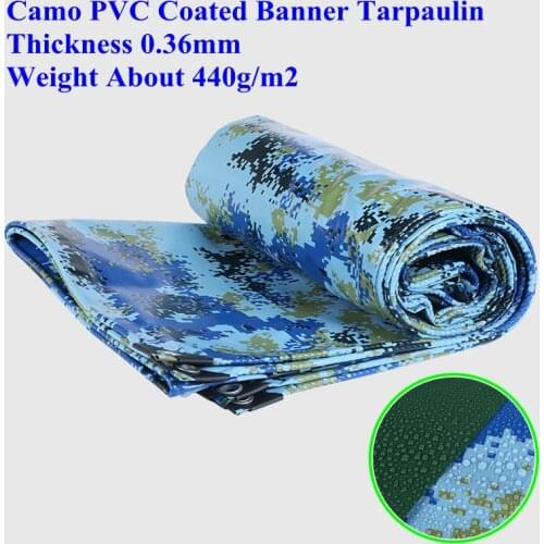 Ocean Camo PVC Coated Banner Tarpaulin Truck Canopys Rainproof Cloth Shading Sail Dog House Shed Waterproof Cloth Outdoor Awning