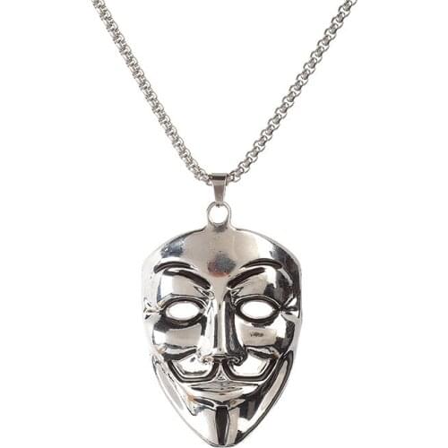 New V for Vendetta character mask Head Pendant Necklace mens Pendant hip hop clown mask sliding Necklace
