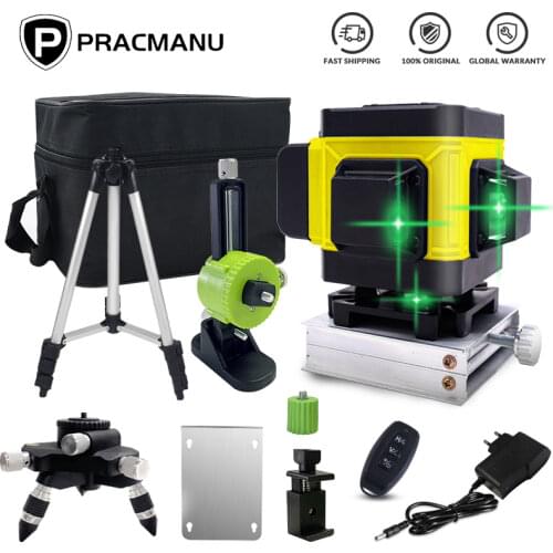 PRACMANU 3D Level Laser Green 12 Lines Level Self-Leveling Vertical Cross Super Powerful Green 360 Degree Horizontal Laser Level