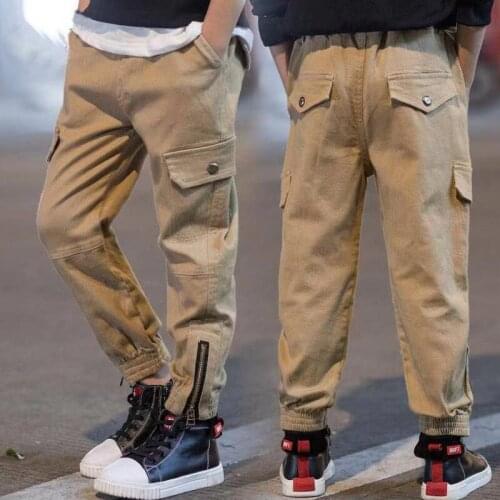 Hot Sale Childrens Casual Overalls Spring Fall New Boys Cotton Casual Pants Students Kids Zipper Spliced Trousers Clothes P339