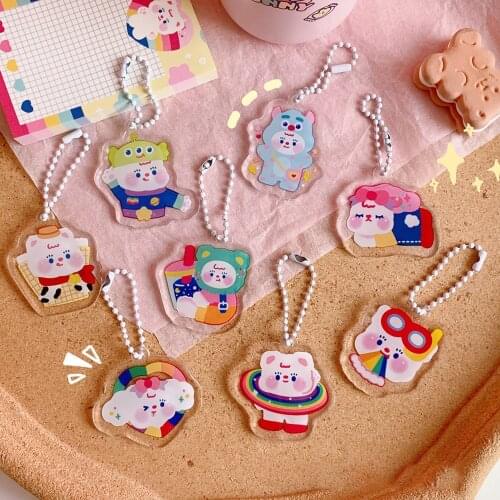 Cute Acrylic Transparent Bear Pendant Keychains Cartoon Animal Keyring for Women Girl Bag Airpods Key Chains Couple Gifts