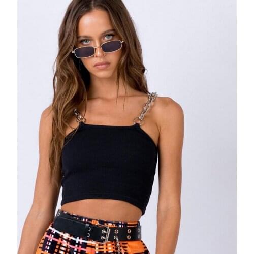 Sexy Cool Women Chain Sling Solid Fluorescent green Tank Tee Vest Crop Top Bralette Slim Basic Singlet Short Tops Shirt Summer