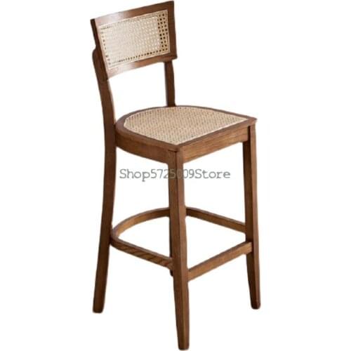 Nordic Designer Bar Chair High Chair Cafe Bar Milk Tea Shop Simple Solid Wood Indoor Rattan Bar Chair