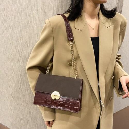 Fashion Alligator Pattern PU Crossbody Bags For Women Casual Chain Leather Retro Flap Female Shoulder Crossbody Handbags