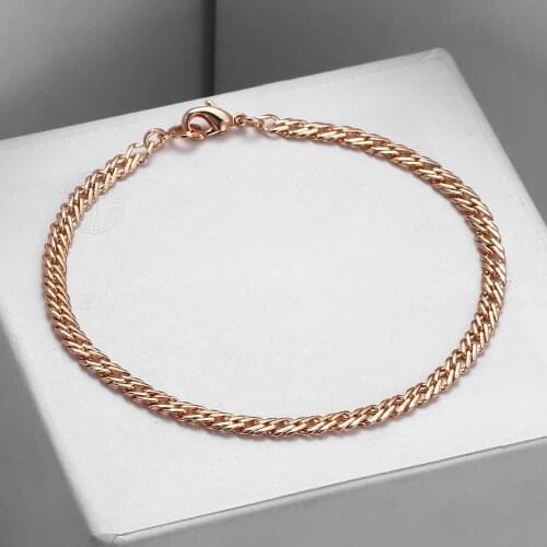 Thin 4mm Womens Bracelet Venitian Link 585 Rose Gold Bracelet Christmas Gifts for Women Men Fashion Woman Jewelry 20cm CB03