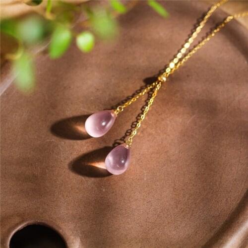 Uglyless Luxury 18K Gold AU750 Jewelry Sets for Women Transparent Pink Crystals Earrings Necklaces Elegant Water Drop Chokers