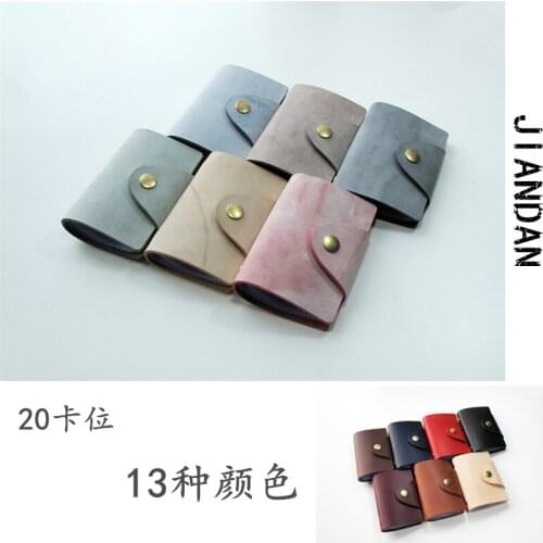 Simple Hand-made Tanned Leather Cowhide Card Holder 20 Card Bit Card Holder Four-button Retro Large-capacity Bank Card Holder