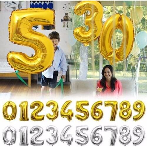 16/32/40 Inch Digital Foil Birthday Balloons Air Helium Number Balloon Figures Happy Birthday Party Decorations Kid Toy Balloons
