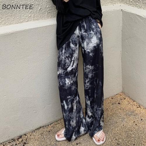 Tie Dye Pants Women Oversize Loose Vintage L-6XL Casual Mop Empire Elastic Waist Thin Summer Female College Trousers Harajuku