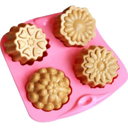4 Cavity Flower Cake Mold Silicone Soap Mould Fondant