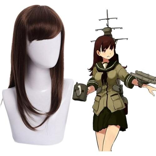Anime KanColle Kantai Collection Cosplay Wig Ooi Cosplay Wig Long Brown Straight Hair Synthetic Wig Comic Hair Women Girls