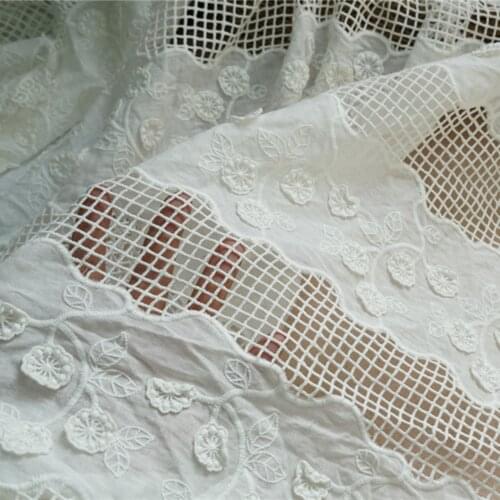 1 Yard High Quality Hollow Floral Cotton Lace Fabric with Tassels Openwork Embroidery Cotton Fabric for Patchwork DIY Weddings