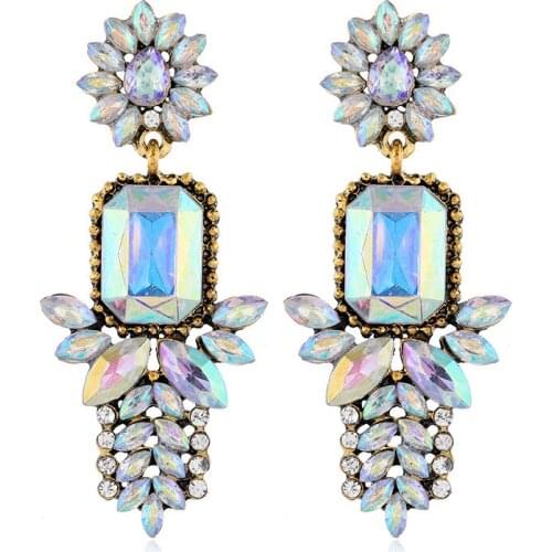 Bohemian Vintage Color Crystal Earrings Ethnic Flower Geometric Earrings For Women Hyperbole Luxury Drop Earrings Party Jewelry