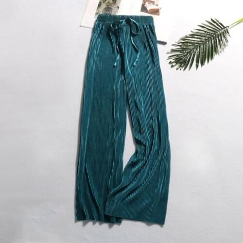 Summer Wide Leg Pants for Women Casual Elastic High Waist 2020 NEW Fashion Loose Long Pants Pleated Pant Trousers Femme