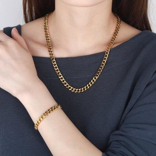 QITIAN Necklace Cuban Chain For Women Stainless Steel Curb Cuban Chain Bracelets For Girl Unisex Wrist Jewelry Fashion Gift Love