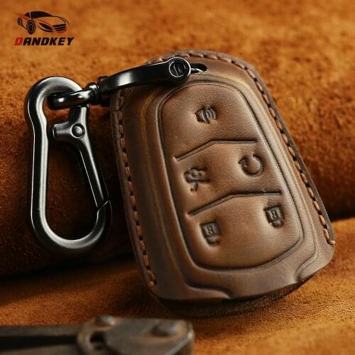 Dandkey Genuine Leather For Cadillac CT6 ATS CTS XTS SRX XT5 2015-2019 Remote Key Case Fob Cover Keychain Skin Holder 4/5 Button
