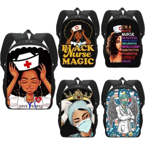 Black Nurse With Crown Backpack For Teenager Girls Children School Bags Afro Women Canvas Student Large Capacity Bookbag