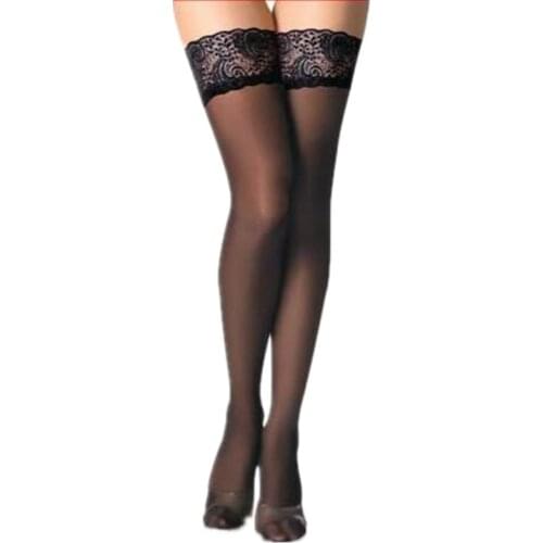 Comeondear Patchwork Mesh Lace Top Sexy Women Stockings Black Charming Medias De Mujer Elegant Floral Thigh High Stockings H6013