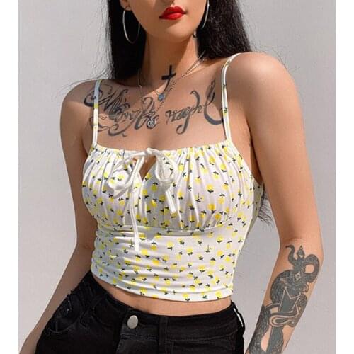 Floral print sexy versatile suspender top with slim short bandage vest for womens one line collar top dropshipping punk park