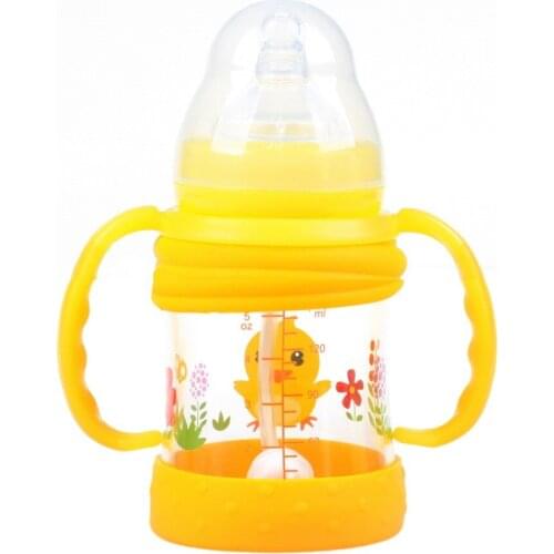 Children handle silicon nipple carton shatterproof glass 150ml learn drinking wide caliber baby bottle on sale KD1263