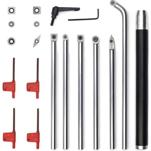 Wood Turning Tool Set Carbide Tipped Lathe Tools Finisher/Carbide Lathe Tools for Wood(6pcs Bar+1pc Interchangeable Handle