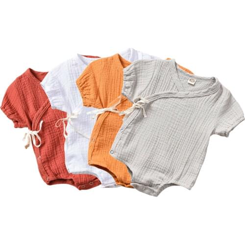 Infant Newborn Baby Girls Boys Romper Solid Cotton Jumpsuit Playsuit Belt Short Sleeve Summer Clothes Baby Costumes