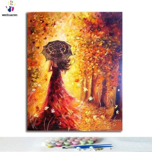 Paint by number, paint with paint, woman holding umbrella, digitally paint home decorations according to the picture
