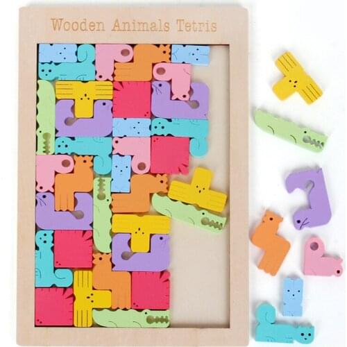 Creative Animal Pattern 3D Wooden Puzzle Tangram Math Toys Pre-school Kids Intellectual Education Baby Toy