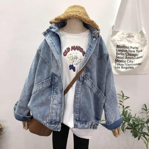 Harajuku Loose Big Pockets Denim Jacket Women Vintage Oversized Batwing Sleeve 2021 Spring Autumn Casual Jean Jacket Female Coat
