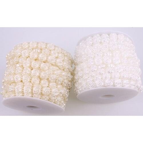 2 Yard 11mm Cotton Fishing Line Artificial Ivory White Windmill Flower Flatback Pearl Beads Chain DIY Garland Wedding Decoration