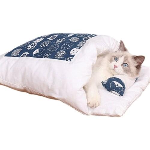Cat Bed Warm Removable Cat Sleeping Bag Deep Sleep Winter Pet Dog Bed House Nest Cushion with Pillow