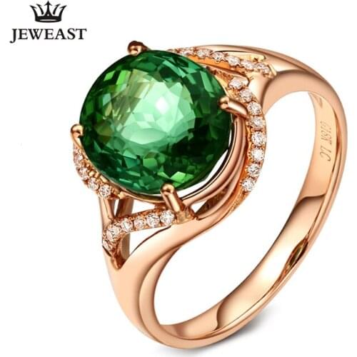 LSZB Natural green tourmaline 18K Pure Gold 2020 New Hot Selling Top Ring Women Ring For Ladies Woman Genuine Jewelry