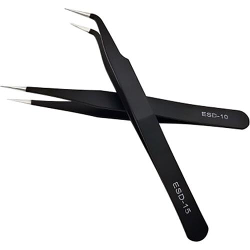 Multifunctional stainless steel elbow/straight tweezers grafting feather tweezers auxiliary tool black anti-static tweezers
