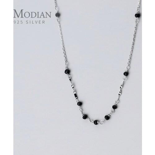 MODIAN Genuine 925 Sterling Silver Black Crystal Beads Pendant Necklace for Women Fashion Simple Irregular Necklace Fine Jewelry