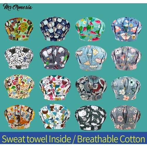Fashion Breathable cotton Multicolor Floral printing working caps laboratory Pet shop scrub Fluffy hats High Quality Custom caps