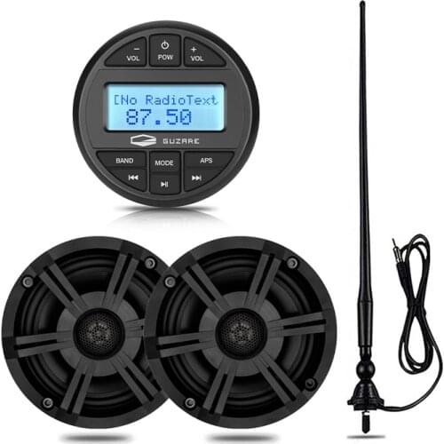 Marine Stereo Bluetooth Audio Radio FM AM Media Receiver Outdoor Car MP3 Player+6.5 Inch Waterproof Marine Speakers+Boat Antenna