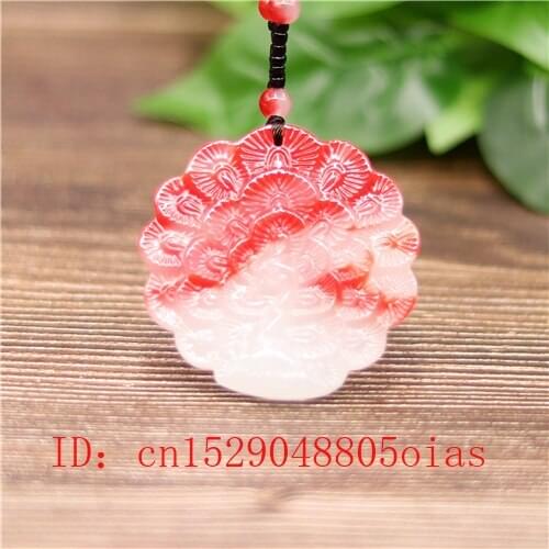 Natural Red White Chinese Jade Peacock Pendant Beads Necklace Charm Jadeite Jewellery Fashion Carved Amulet Gifts for Women