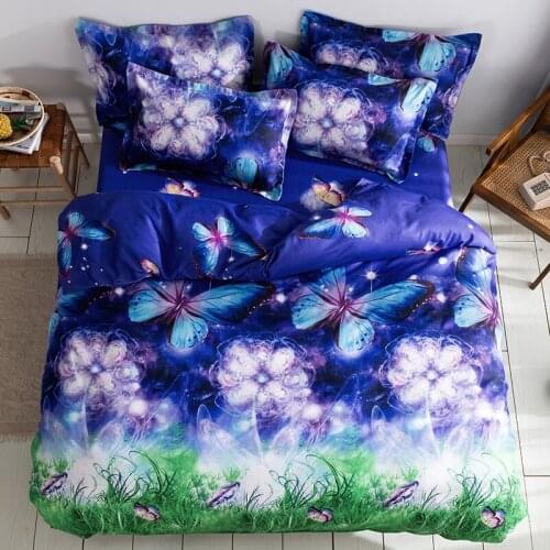 Butterfly 2021 New Fantasy Flower Purple Scenery Comforter Bedding Set Queen Twin Single Duvet Cover Set Pillowcase Home Luxury